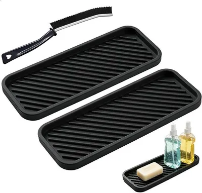 Produktbild von PolkaHome® 2er Set Silikon Abtropfschale Spülbecken Organizer, 23,4 x 9,3 cm, Schwammhalter für Spüle, Silikon Tablett für Make-up