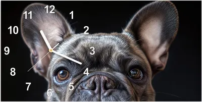 Produktbild von Wanduhr aus Glas mit Motiv Bulldoggenportrait- 60 x 30 cm - inkl. Aufhängesystem