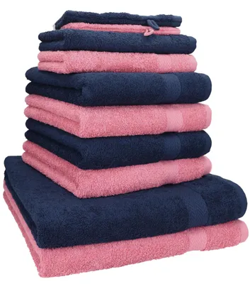 Produktbild von Betz 10-tlg. Handtuch-Set PREMIUM 2 Duschtücher 4 Handtücher 2 Gästetücher 2 Waschhandschuhe  Farbe:  dunkel blau & altrosa