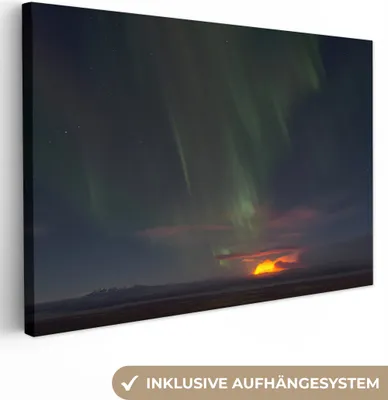Produktbild von OneMillionCanvasses® - Leinwandbilder - 140x90 cm, Nordlichter - Sternenhimmel - Vulkan, Wandbilder Kunstdruck Wanddekoration