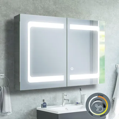 Produktbild von AICA LED Spiegelschrank 80x60cm mit Rasiersteckdose Touch/Wandschalter Beschlagfrei 3 Lichfarbe Dimmbar Badschrank mit Beleuchtung IP44