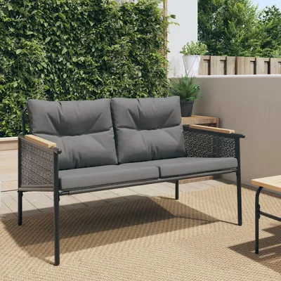 Produktbild von "2026 Promotion" Gartenbank mit Kissen - 116 cm Schwarz Stahl - Gartenmöbelset CC23465