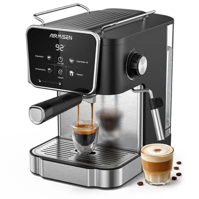 Produktbild von AIRMSEN 20 Bar Espressomaschine, Halbautomatische Kaffeemaschine, Ausgestattet mit einem Milchaufschäumer und einem 1,8-Liter-Wassertank, für Espresso