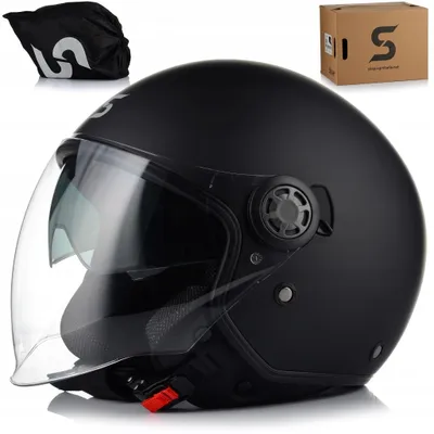 Produktbild von SKA-P 1SHA Jethelm mit Sonnenblende und Verlängertem Visier | Motorradhelm Rollerhelm Chopperhelm | ECE-R 22.06 | Schwarz | M (57-58 cm)