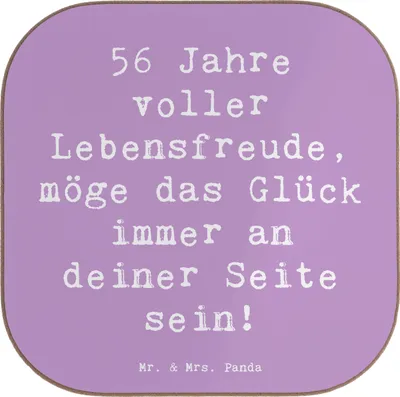 Produktbild von Mr. & Mrs. Panda Untersetzer für Gläser Spruch 56. Geburtstag - Lavendeltraum - Geschenk, Getränkeuntersetzer, gläseruntersetzer, herzlichen Glückwunsch, Tasse, Alter