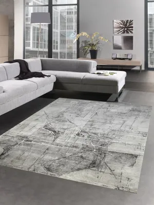 Produktbild von Teppich modern Kurzflor Wohnzimmerteppich abstrakt grau creme Größe - 160x230 cm
