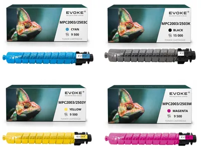 Productafbeelding van Evoke compatibele tonercartridges voor Ricoh MPC-2003 MPC-2503, 4x CMYK: zwart, cyaan, magenta, geel, voor 43.500 pagina's, geschikt voor modellen: MP C2003SP, C2004, C2004SP, C2004ASP, C2011, C2011SP, C2503, C2503SP, C2503ZSP; Nashuatec MPC2003, MP C2011