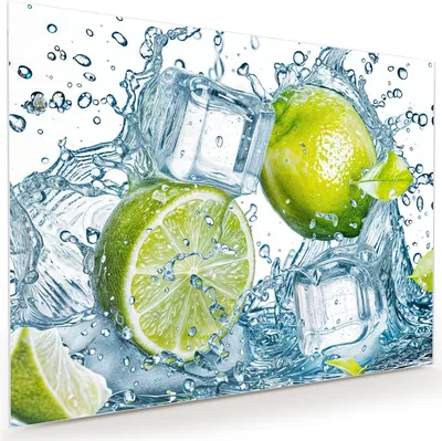Produktbild von Glasbild 120x90cm in XXL für Wohnzimmer, Schlafzimmer Motiv Limetten Splashing