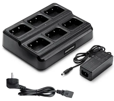 Obrázek produktu pro Nabíječka Baofeng pro 6 vysílaček UV-5R – nabíjecí stanice se 6 sloty, hromadná nabíječka s napájecím adaptérem, BL-5X6