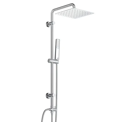 Produktbild von JOHO Edelstahl Duschset ohne Armatur, Chrom Duschsystem mit Regenduschset, Duschgarnitur, Handbrause, Überkopfbrause eckig 20x20cm