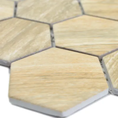 Produktbild von Keramikmosaik Fliesen Elmshorn Hexagon Steinoptik Beige