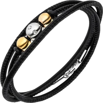 Produktbild von JOBO Armband Nappa-Leder schwarz mit Edelstahl und 8 Zirkonia Lederarmband
