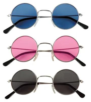 Immagine prodotto di Set di occhiali hippie 3 pezzi rosa, blu e nero - taglia unica