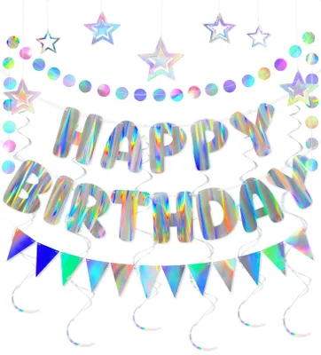 Geburtstagsgirlande mit Glitzer, Happy-Birthday-Banner, Spiralschmuck, 1 Set
