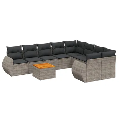 Produktbild von 9-tlg. Garten-Sofagarnitur mit Kissen Grau Poly Rattan