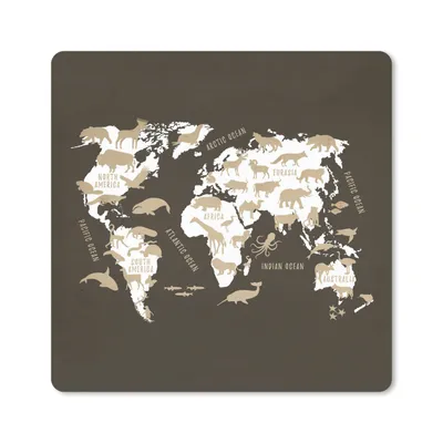 Produktbild von MuchoWow® Mauspad Mousepad Weltkarte - Weiß - Tiere 30x30 cm - Mousepads - Maus Mat - Pad - Mausunterlage - Gaming