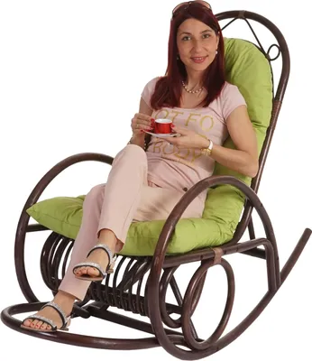 Image de Fauteuil à bascule HWC-C40, Schwingsessel Rattansessel, marron ~ revêtement vert