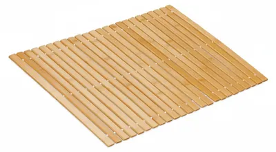 Image de Tapis de bain en bambou Relaxdays, 60 x 40 cm, tapis de douche antidérapant, tapis de salle de bain enroulable, naturel/blanc