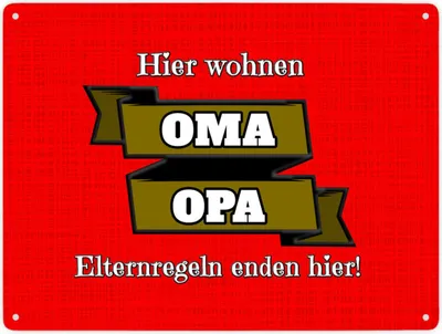 Produktbild von Metallschild XXL in 28x38 cm Hier wohnen Oma & Opa mit Stoffoptik in rot und