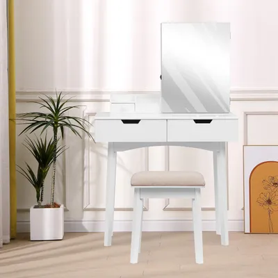 Produktbild von Happy Home Happy Home Schminktisch mit Spiegel, 3 Schubladen und Hocker HDT08-WEI weiß