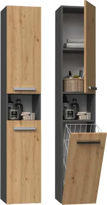 Immagine prodotto di BDW, Mobile da bagno con cesto portabiancheria, 2 ante, 174x31x30, NEL III, antracite / rovere artigianale