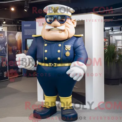 Produktbild von Maskottchen REDBROKOLY eines starken Mannes der Marine gekleidet in Jacke und Lesebrille