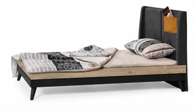 Immagine prodotto di Set per camera da letto per ragazzi, con letto singolo, armadio, scaffale, colore grigio, design moderno