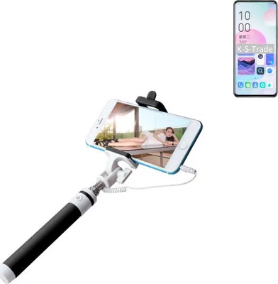 Produktbild von K-S-Trade Selfie Stick kompatibel mit ZTE Axon 30 Ultimate Edition Selfiestick kabelgebunden Monopod mit Kabel Stab Stange Selfportrait Handheldstick