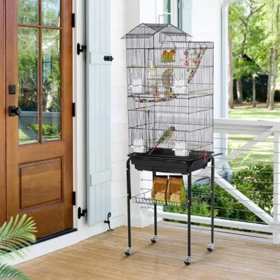 Image de Grande cage à oiseaux pour perroquets, montée sur roulettes