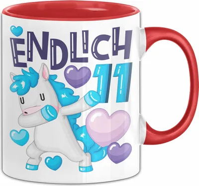 Produktbild von 11. Geburtstag Geschenk Tasse Becher Mädchen Einhorn Geburtstagsgeschenk Tochter Endlich 11 (Rot)