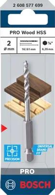 Obrázek produktu pro Bosch PRO spirálové vrtáky do dřeva HSS Wood, 2x16x61 mm