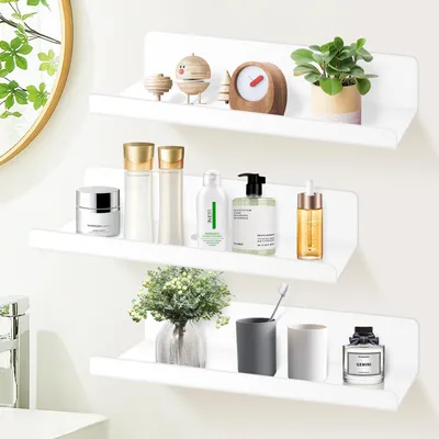 Produktbild von 3er-Set Wandregale, kein Bohren erforderlich, weiße Wandregale, 30 cm Acrylregale, selbstklebende Badezimmerregale, Fotoregale, Bücherregale, selbstklebende Badezimmerregale