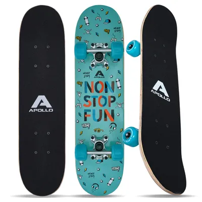 Produktbild von Apollo Kinder Skateboard, | kleines Komplett Board mit ABEC 3 Kugellagern und Aluminium Achsen | Coole Designs für Kinder | Cruiser Boards für Mädchen und Jungs | Kinder Skateboard ab 3 Jahre "FunFun" 61cm