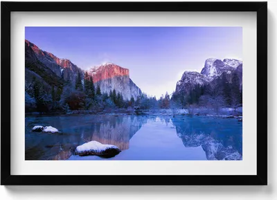 Produktbild von Winterliche Seenlandschaft– Wandbild mit Rahmen – Gerahmtes Bild  – Wanddekoration – 60x40 cm –  Schwarz Rahmen