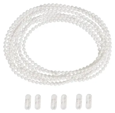 Kugelkette für Rollos, 3 m mit 3 Verbindern, Reparatur, Weiß
