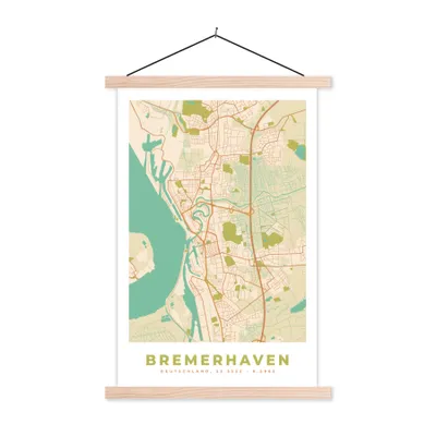 Produktbild von MuchoWow® Textilposter Bremerhaven - Karte - Vintage - Stadtplan 120x180 cm mit holzfarbenen Rahmen - Textil-Plakat