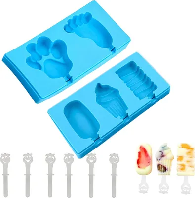 Imagen del producto de Moldes de silicona para hielo, juego de 2 con 6 palitos reutilizables, libres de BPA, ideales para postres congelados