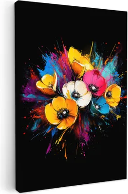 Produktbild von Leinwand Bilder 40x60 cm - Graffiti - Blumen, Wandbilder, Wanddeko Wohnzimmer, Bild