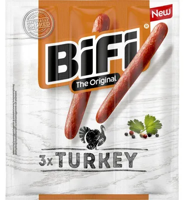 Produktbild von Bifi Turkey Snack 3x60g, würziger proteinreicher Puten-Snack, ohne Farbstoffe