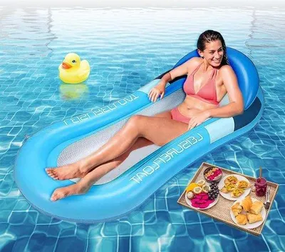 Immagine prodotto di Amaca gonfiabile Famanu da appendere, con materassino ad aria in rete – Lettino galleggiante per divertimento in piscina