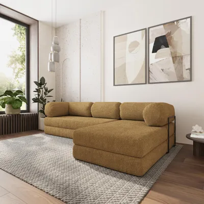 Produktbild von Masseno Ecksofa KELI mit Metallgestell, Modulares Schlafsofa aus Schaumstoff, Klappbares Bodensofa, Schlaffunktion - Orange, QUELLE 17