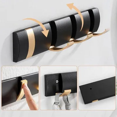 Productafbeelding van Famanu garderobe met 4 opklapbare haken - zwart/goud