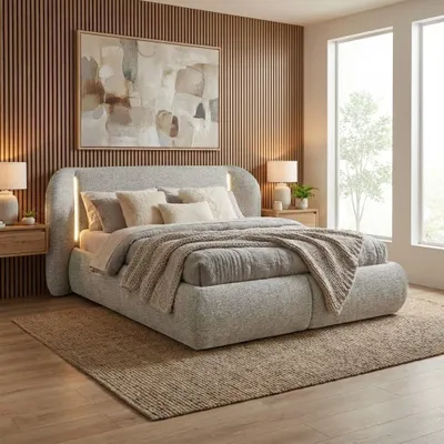 Produktbild von BEAUTYSOFA | Polsterbett CORFU 160x200 cm - Designerbett mit Bettkasten, LED-Kopfteil und Lattenrost, Doppelbett in Cappuccino