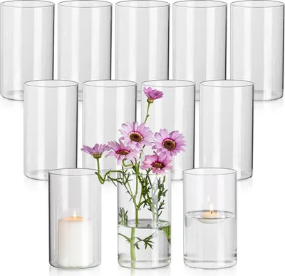 Produktbild von Glasseam Blumenvase Glas Klar Set, 12x 15cm Zylinder Dekovasen Hochzeit Tischdeko