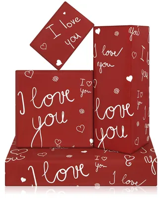 Productafbeelding van Inpakpapier Valentijnsdag - Cadeaupapier I Love You - 4 Vellen 50 x 70 cm - Bruiloft/Jubileum - Premium Kwaliteit 80 g/m² - Stijlvolle Verpakking