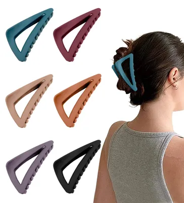 Produktbild von Haarspangen für Frauen mit dünnem Haar, französischer Stil, matte Kunststoffhaarspangen, mittelgroß, dreieckig, rutschfest, schwarz (A)