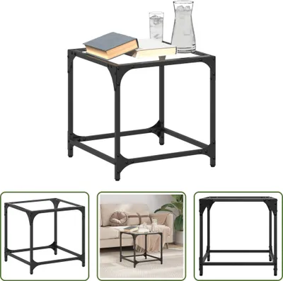 Immagine prodotto di The Living Store Tavolino con piano in vetro trasparente 40x40x40 cm in acciaio
