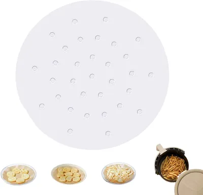 Imagen del producto de Papel de horno redondo, 25 cm, 100 unidades, para freidoras de aire, con revestimiento antiadherente