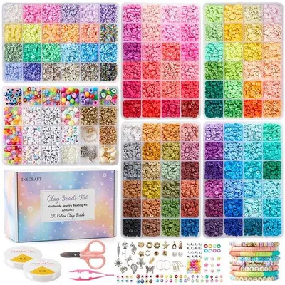 Immagine prodotto di Set fai da te creativo per bambine, 120 perline Heishi piatte e rotonde, perline da 6 mm per braccialetti con perline con lettere, 22.000 pezzi