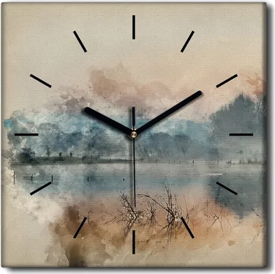 Produktbild von Coloray Uhr auf Leinwand 30x30 cm Wand Uhr Dekoration Wohnzimmer Segeltuch schwarze Hände -See-Wasserbäume